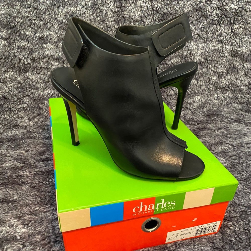 CHARLES by Charles David leather open toe stiletto bootie boot